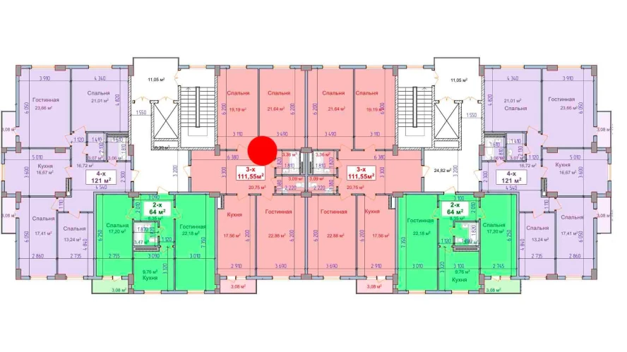 3-комнатная квартира 111.55 м²  3/3 этаж