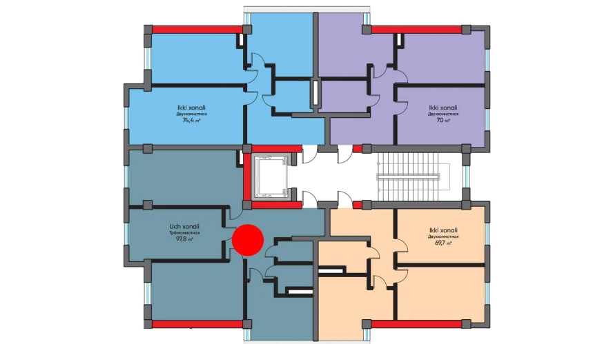 3-xonali xonadon 97.8 m²  9/9 qavat