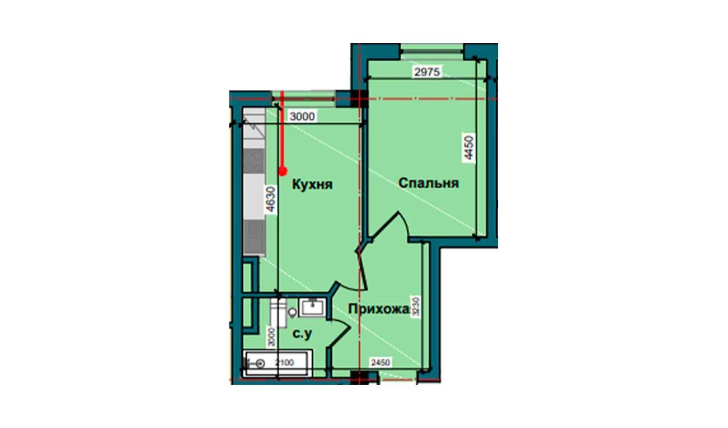 1-комнатная квартира 39.4 м²  1/1 этаж