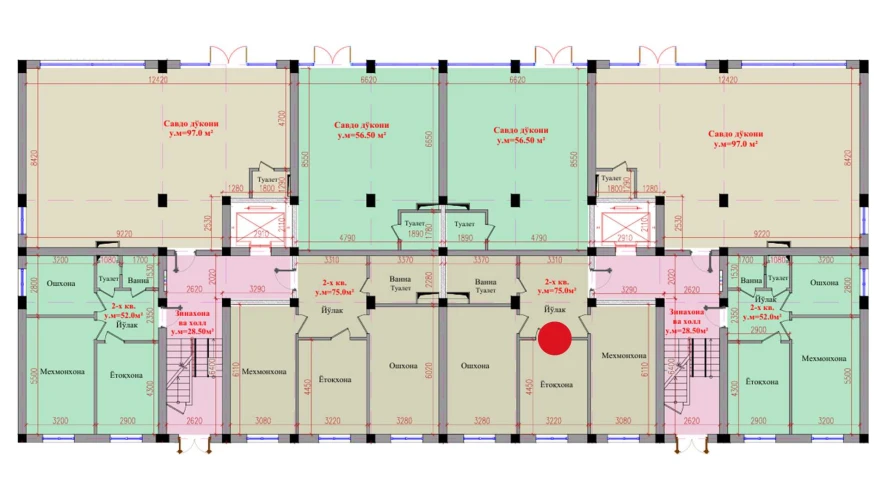 2-комнатная квартира 75 м²  1/1 этаж