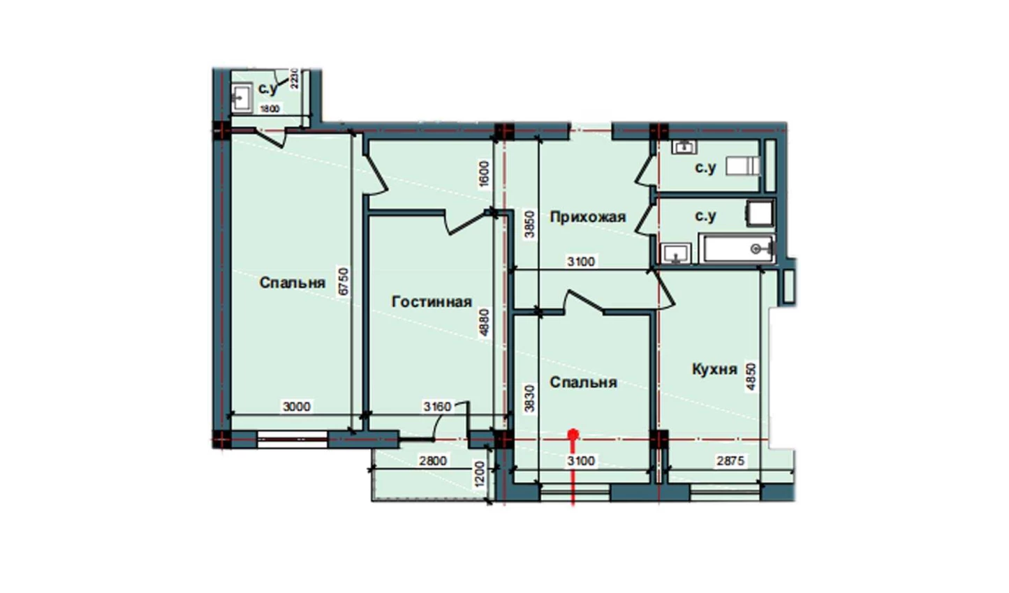 3-комнатная квартира 98.4 м²  8/8 этаж