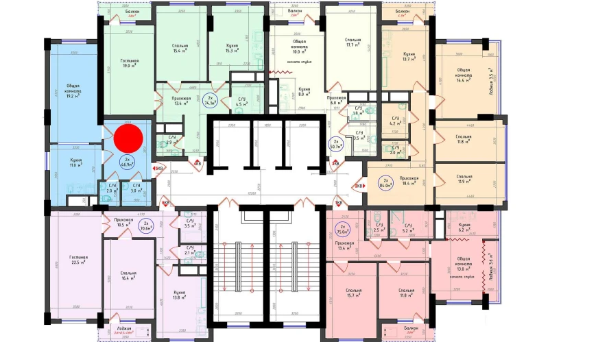 2-комнатная квартира 46.9 м²  20/20 этаж