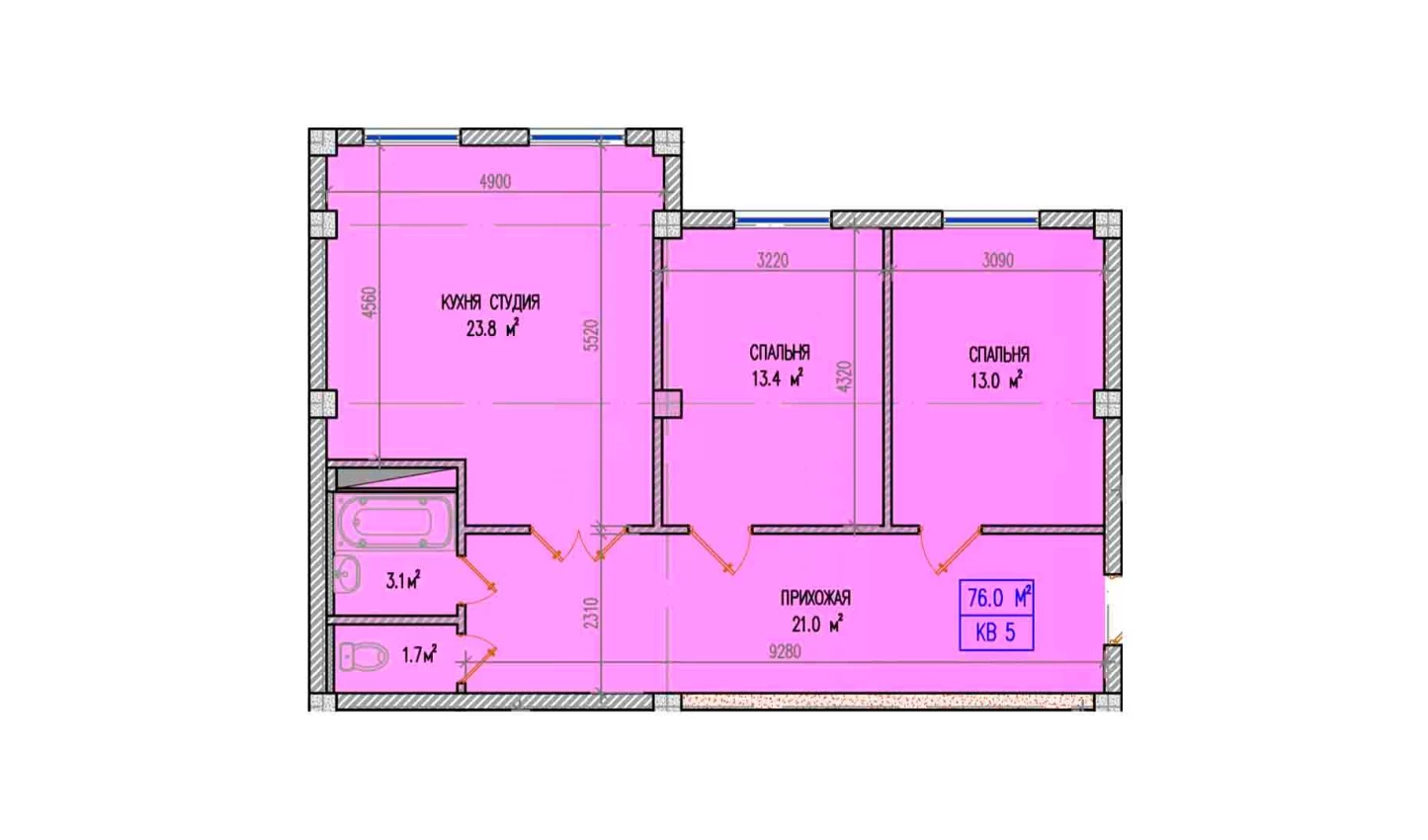 3-xonali xonadon 76 m²  1/1 qavat