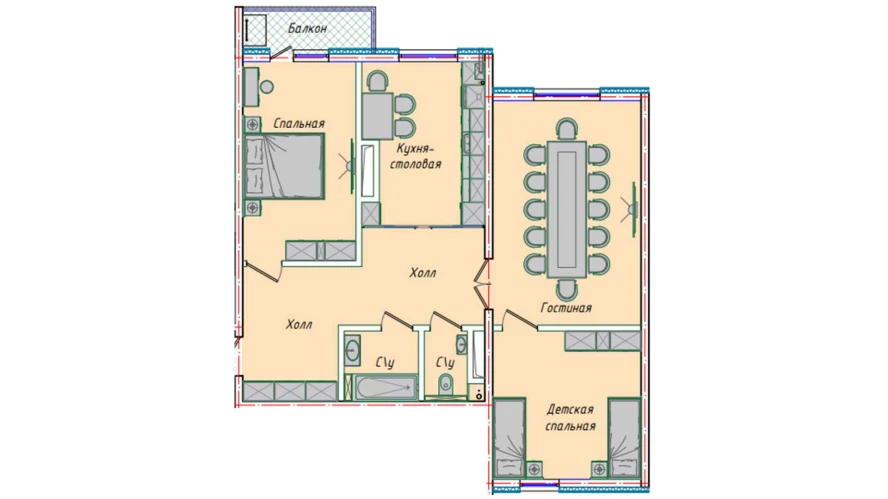 3-комнатная квартира 87.34 м²  16/16 этаж