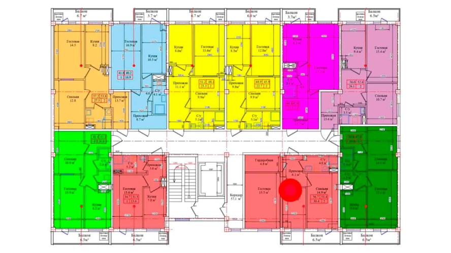 2-xonali xonadon 56.7 m²  9/9 qavat