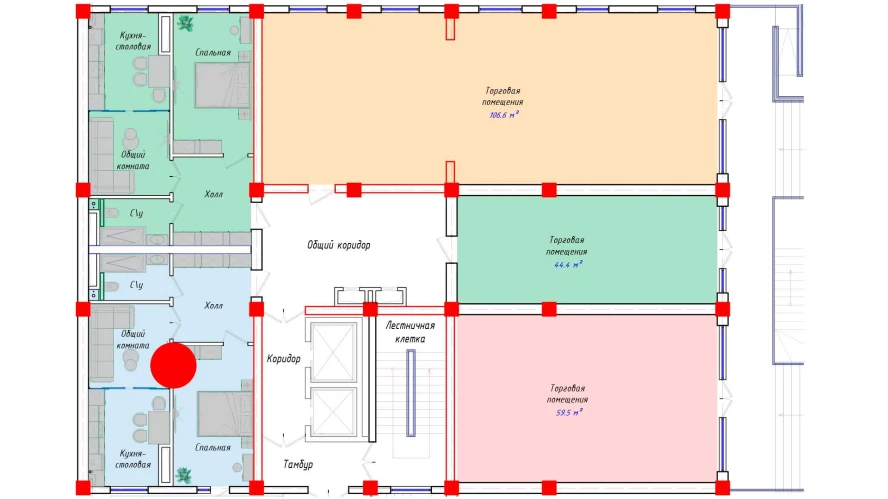 2-комнатная квартира 59.6 м²  1/1 этаж