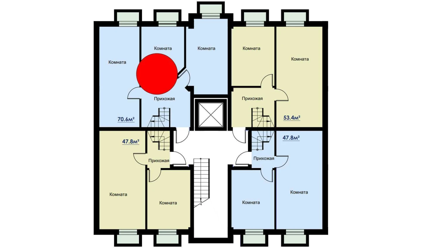 3-комнатная квартира 69.6 м²  1/1 этаж