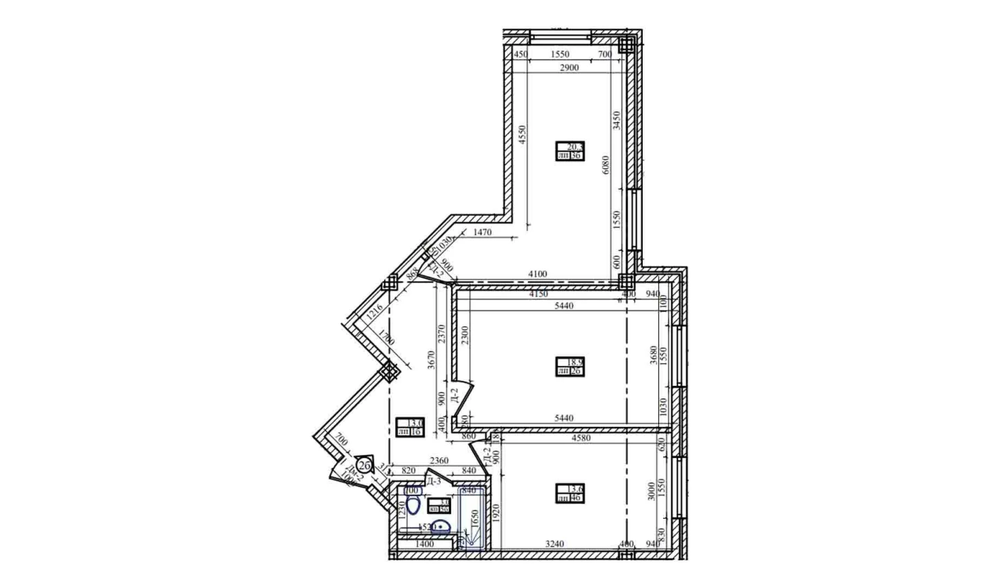 2-xonali xonadon 69.4 m²  1/1 qavat