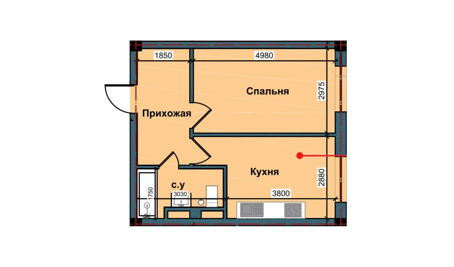 1-комнатная квартира 41.5 м²  1/1 этаж