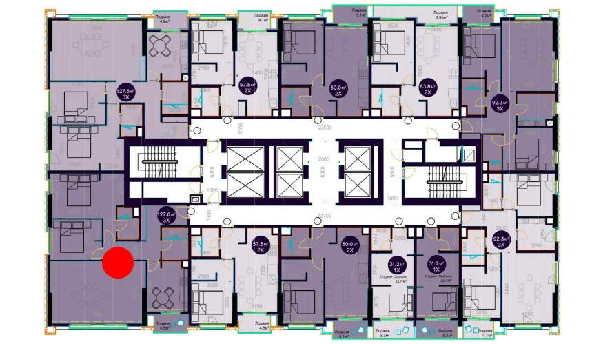 3-xonali xonadon 127.6 m²  17/17 qavat