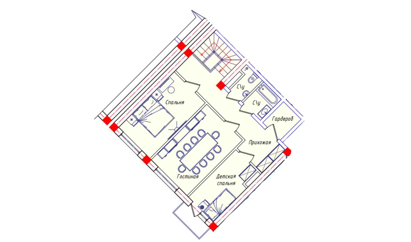 2-комнатная квартира 62 м²  3/3 этаж