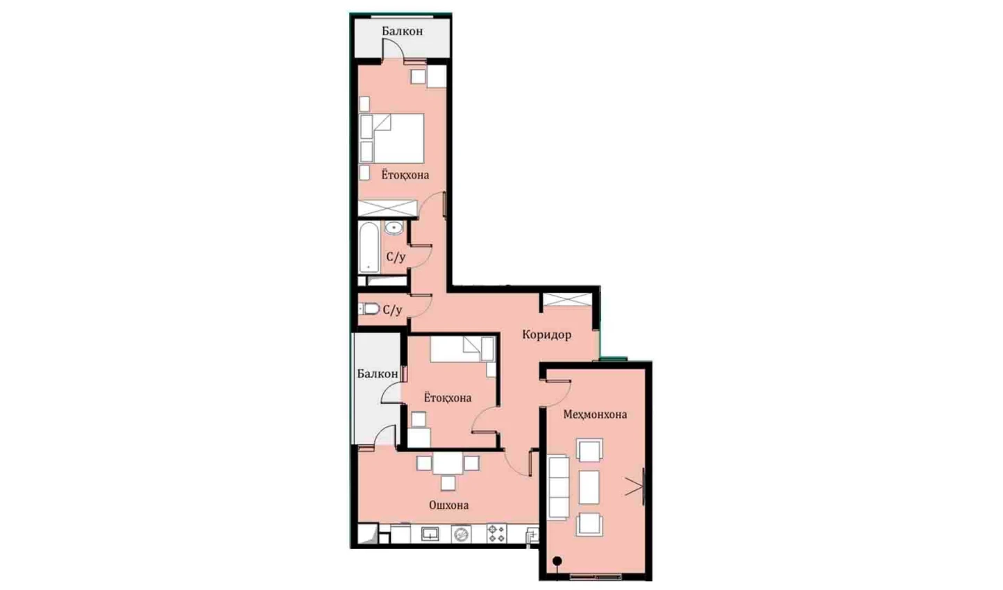 3-комнатная квартира 77.16 м²  8/8 этаж