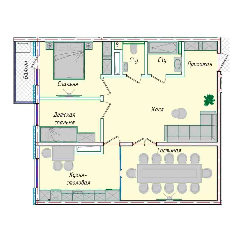 3-комнатная квартира 79.93 м²  16/16 этаж