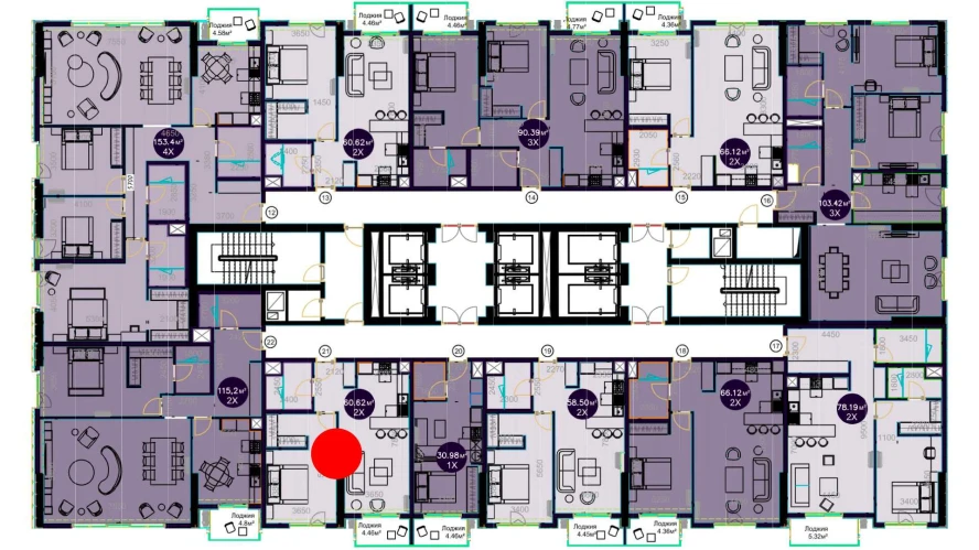 2-комнатная квартира 60.62 м²  7/7 этаж