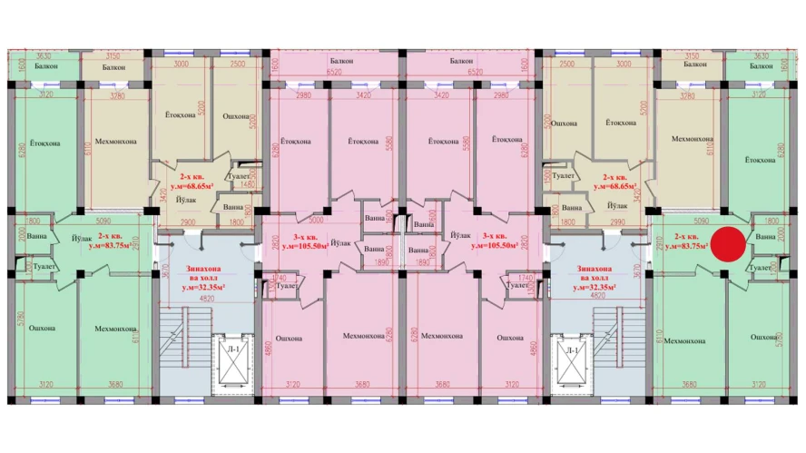 2-комнатная квартира 83.75 м²  5/5 этаж