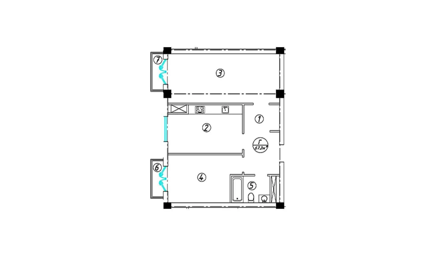 3-комнатная квартира 67.2 м²  6/6 этаж