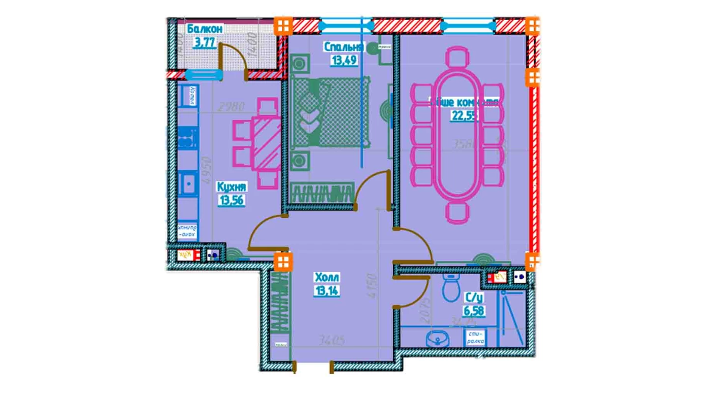 2-xonali xonadon 69.18 m²  5/5 qavat