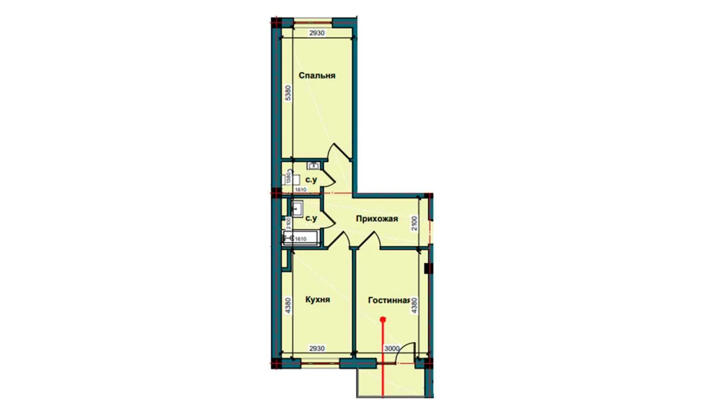 2-xonali xonadon 63.8 m²  5/5 qavat