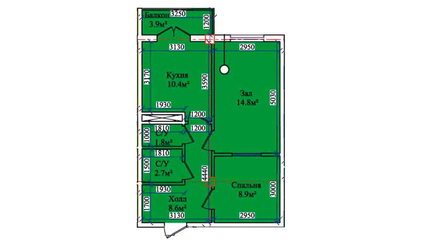 2-xonali xonadon 50.7 m²  8/8 qavat