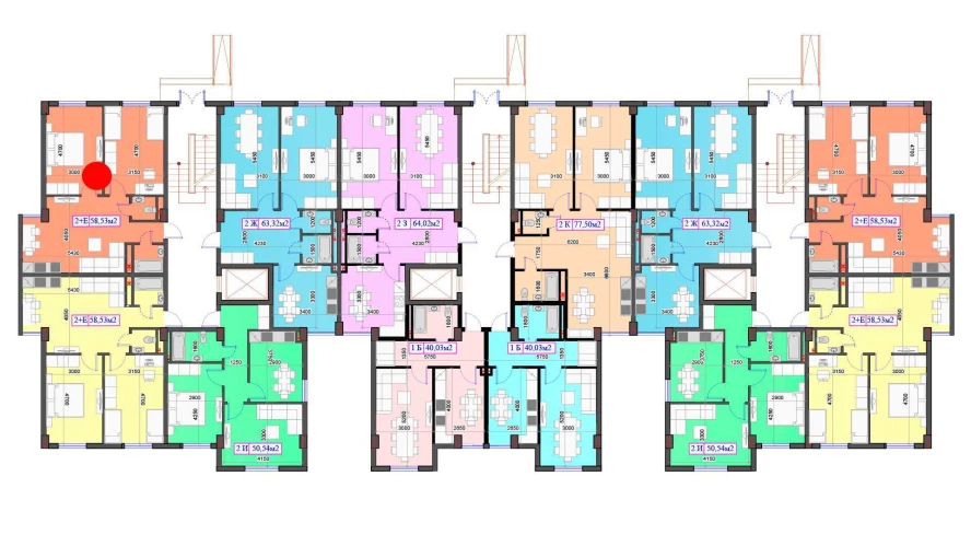 2-комнатная квартира 58.53 м²  1/1 этаж