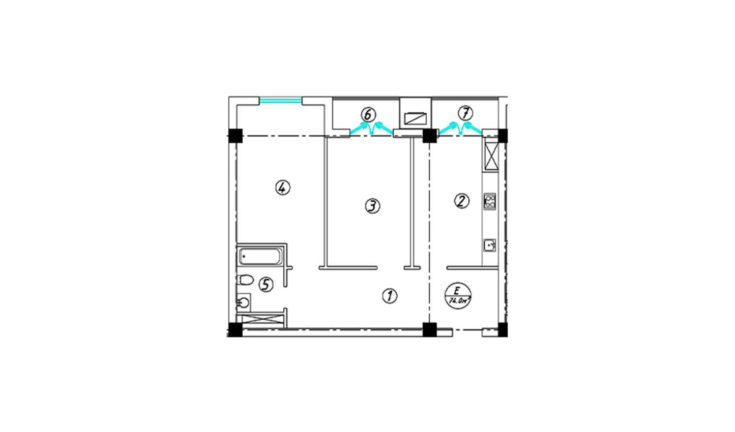 3-комнатная квартира 74 м²  13/13 этаж