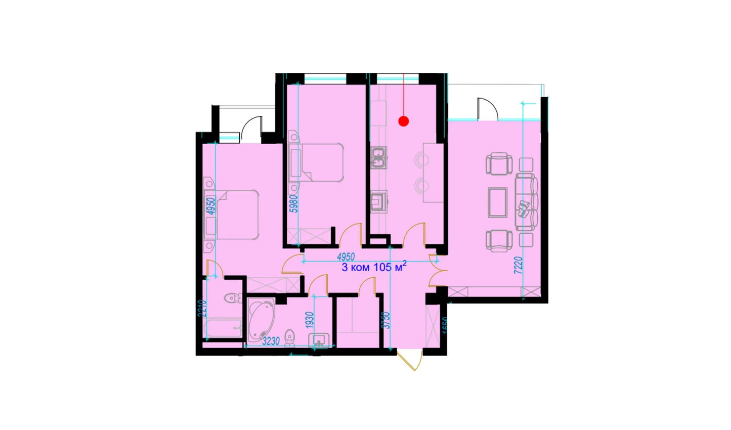 3-комнатная квартира 111.1 м²  4/4 этаж