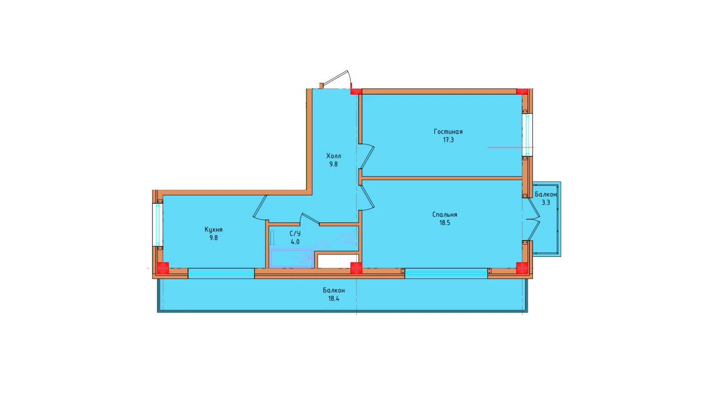 2-комнатная квартира 66.63 м²  2/2 этаж