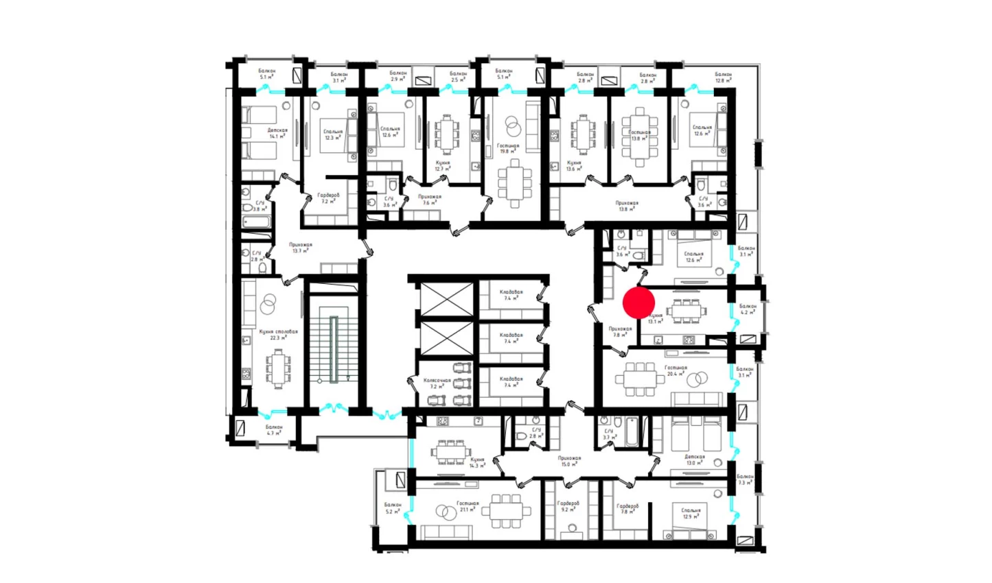 2-xonali xonadon 69 m²  9/9 qavat