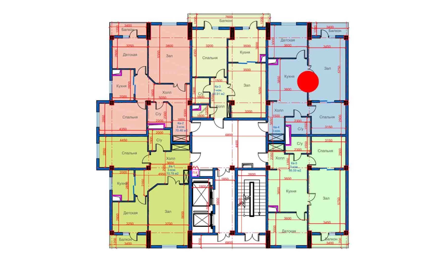 3-комнатная квартира 68.54 м²  11/11 этаж