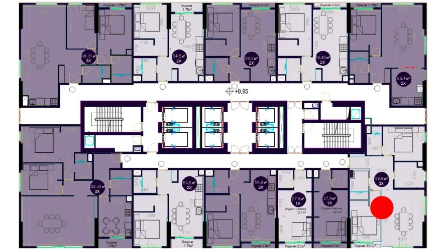 3-комнатная квартира 95.8 м²  3/3 этаж