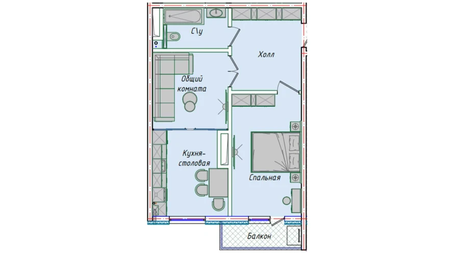 2-комнатная квартира 50.85 м²  12/12 этаж