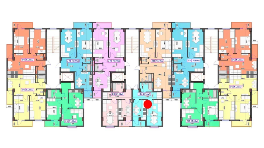 1-комнатная квартира 43.34 м²  7/7 этаж