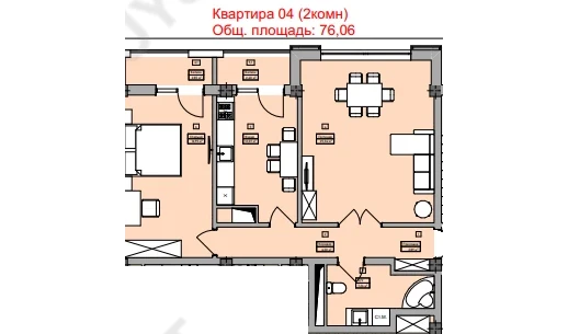 2-комнатная квартира 76.06 м²  3/3 этаж