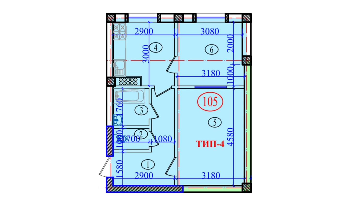 2-xonali xonadon 51.2 m²  4/4 qavat