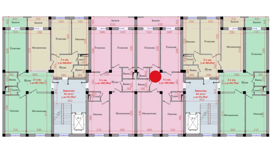 3-комнатная квартира 105.5 м²  7/7 этаж