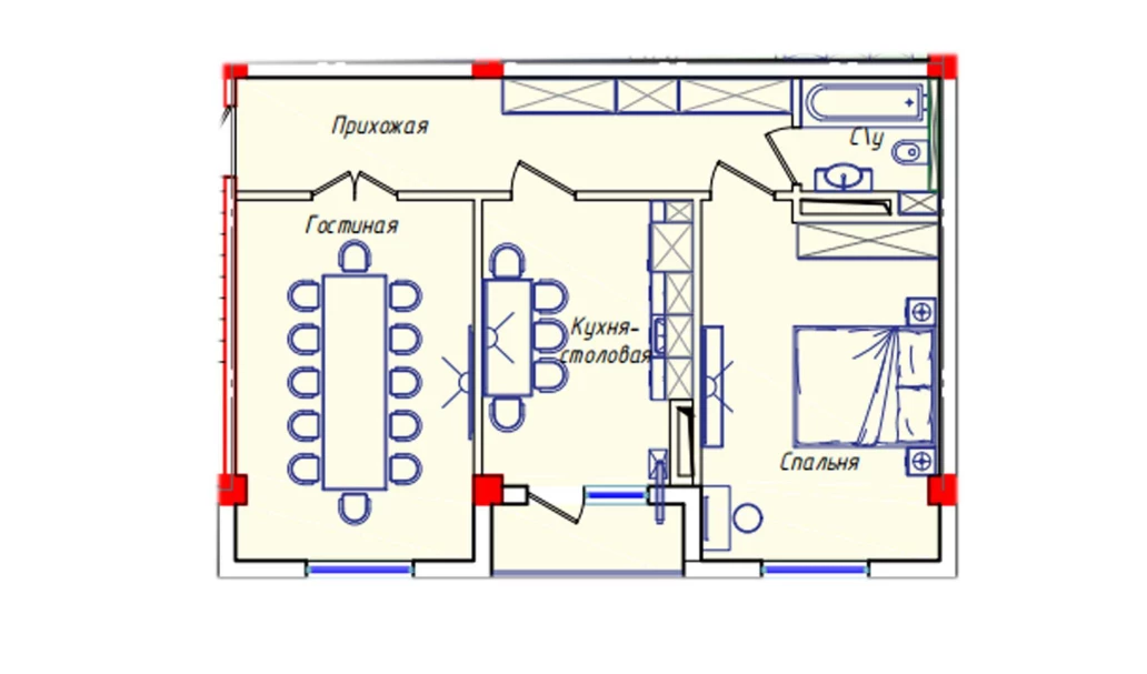 2-комнатная квартира 66.61 м²  2/2 этаж