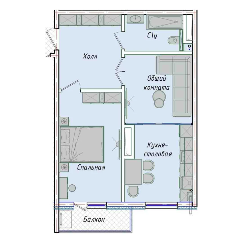 2-комнатная квартира 50.85 м²  13/13 этаж