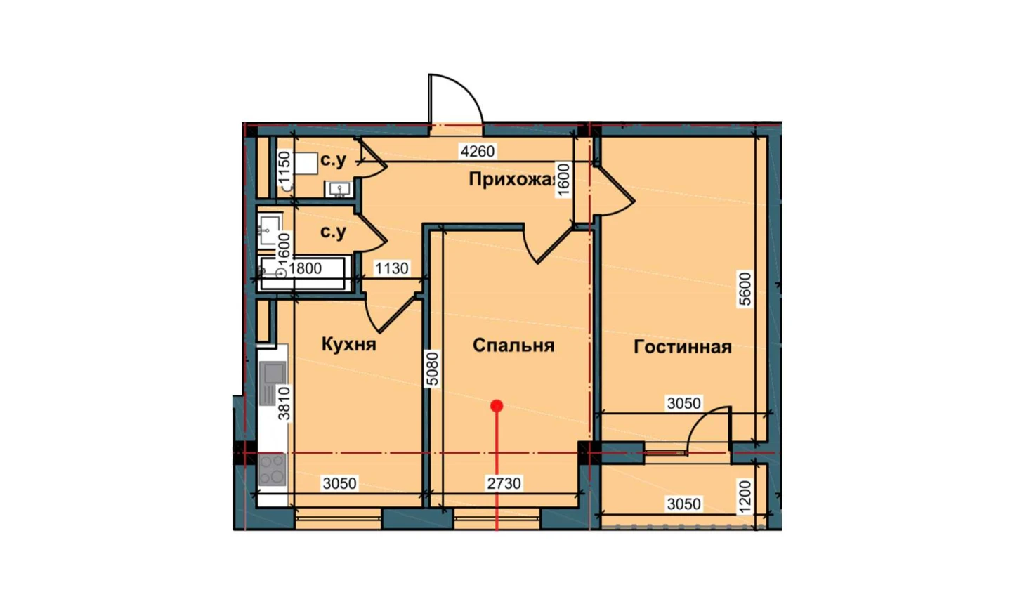 2-комнатная квартира 62.1 м²  6/6 этаж