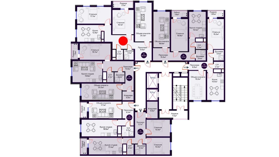 3-комнатная квартира 96.9 м²  11/11 этаж