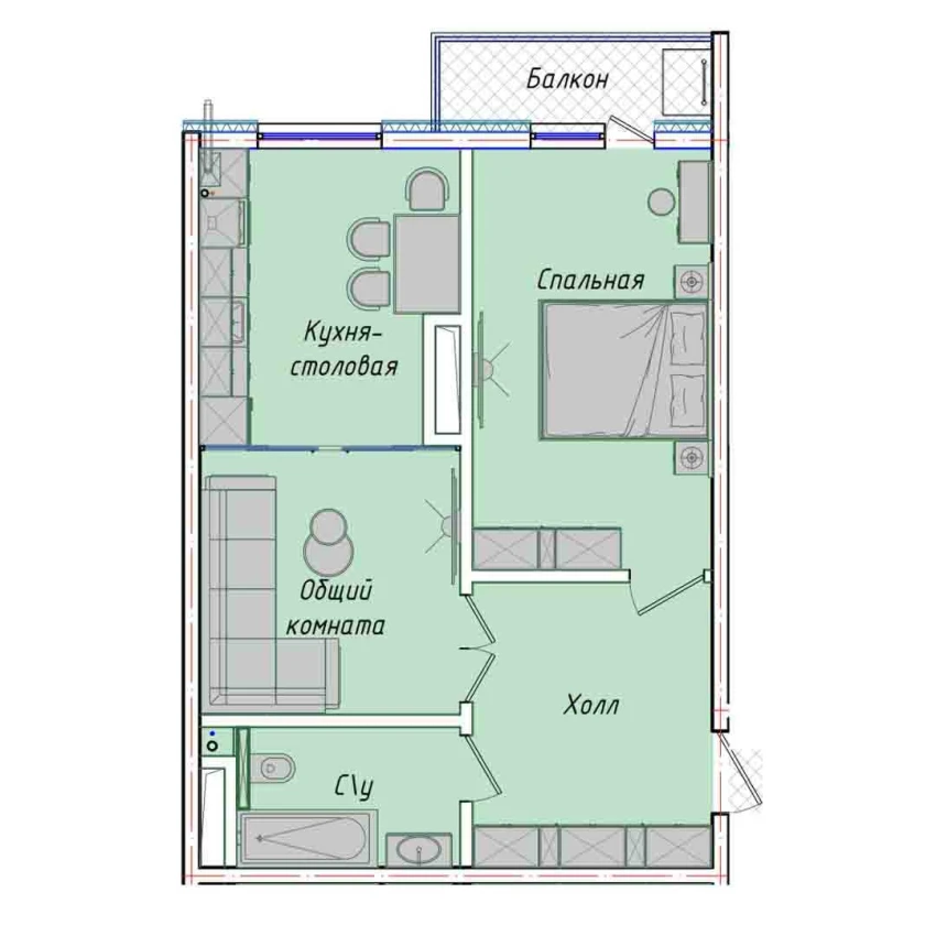 2-комнатная квартира 50.85 м²  15/15 этаж