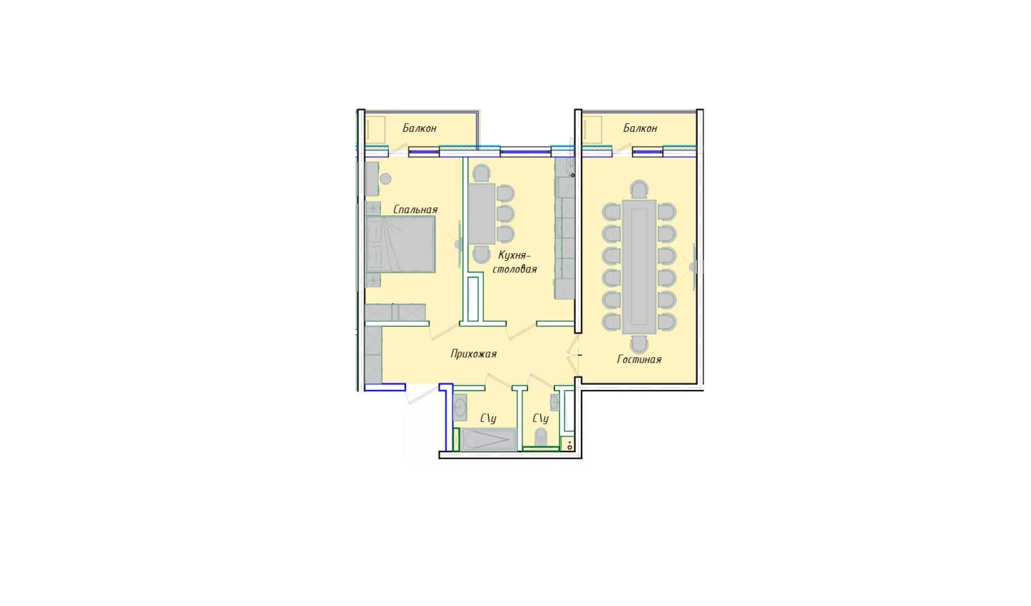 2-комнатная квартира 76.72 м²  10/10 этаж