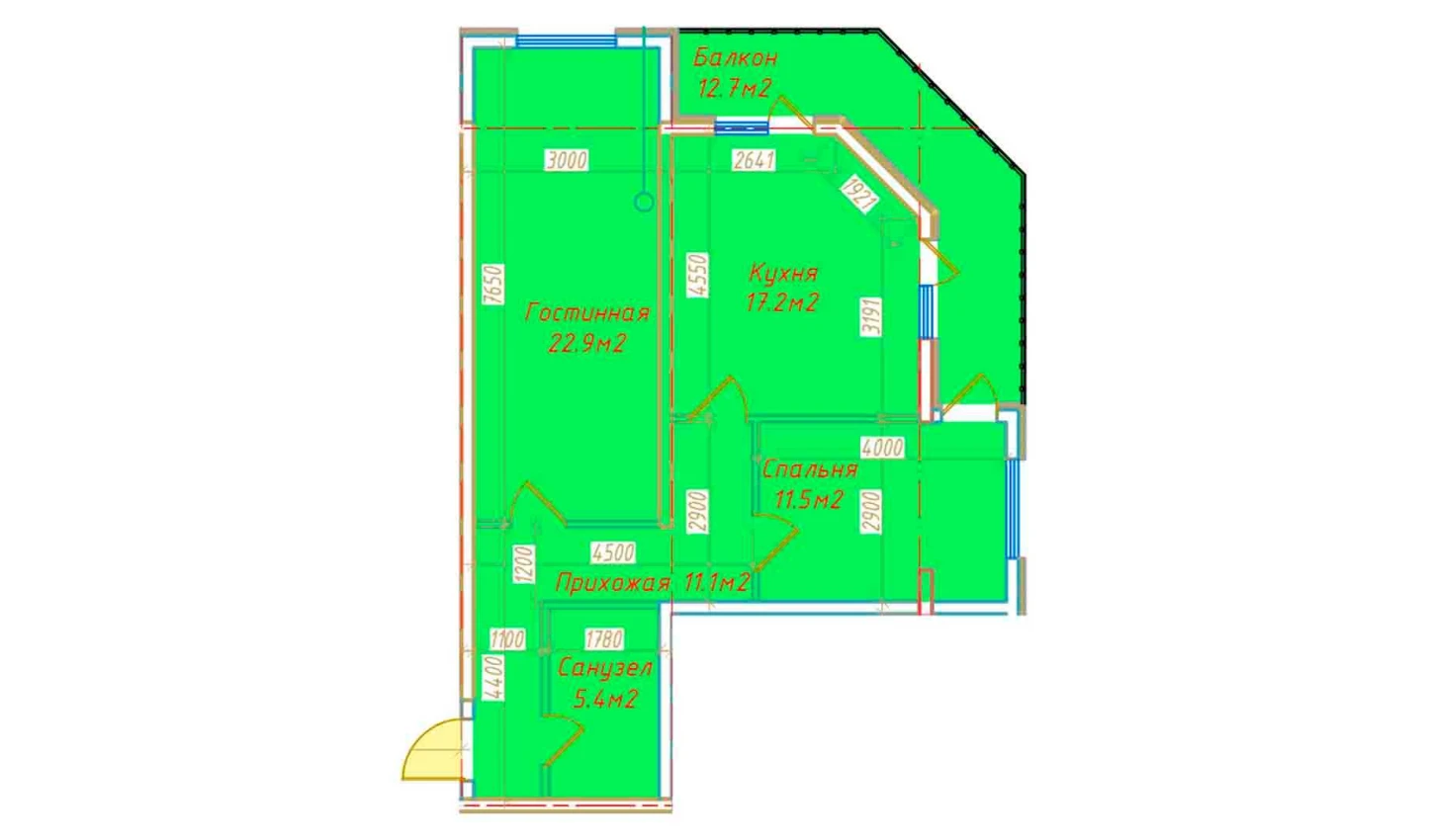 2-xonali xonadon 80.8 m²  10/16 qavat | DO'MBIROBOD RESIDENCE Turar-joy majmuasi