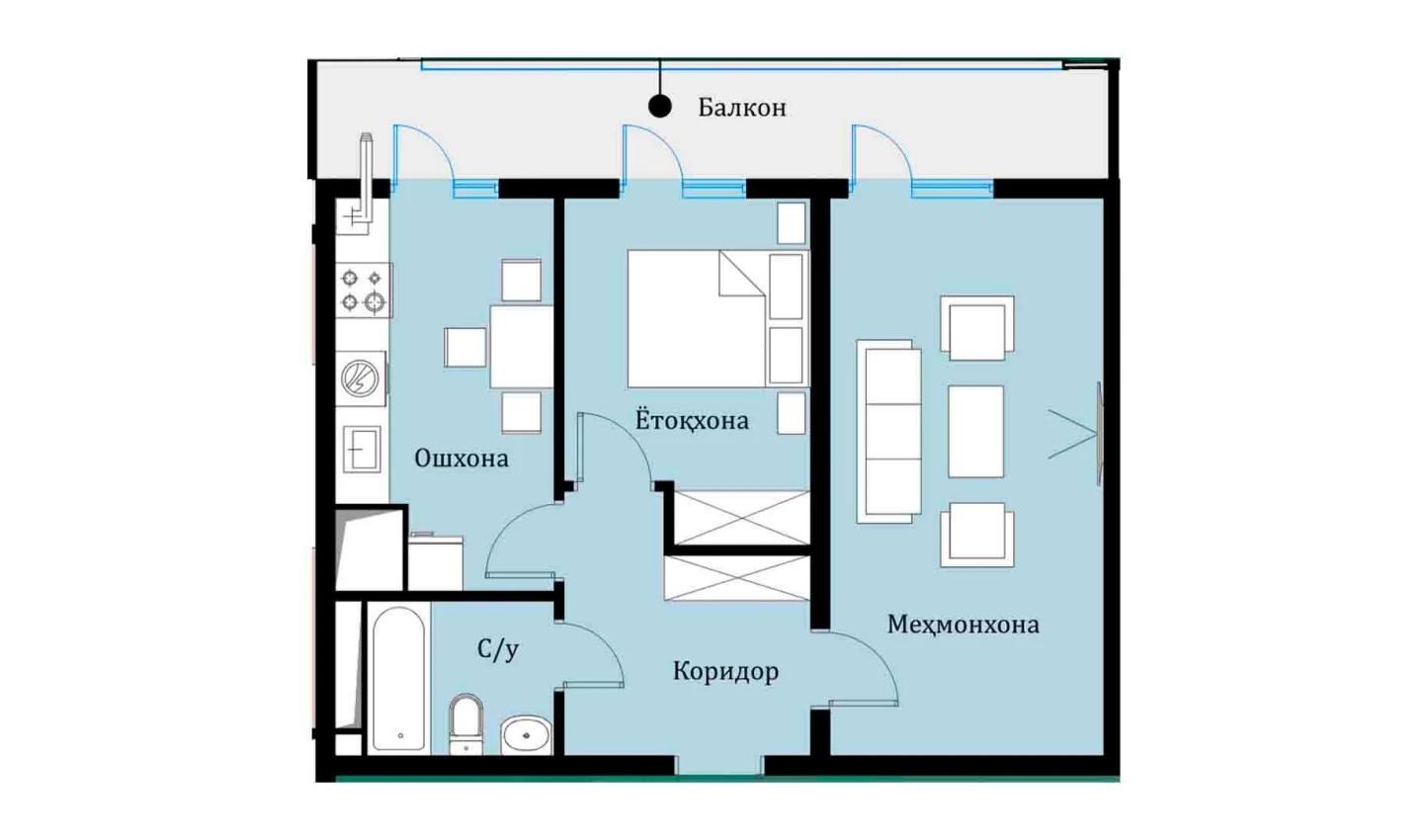 2-комнатная квартира 51.94 м²  16/16 этаж