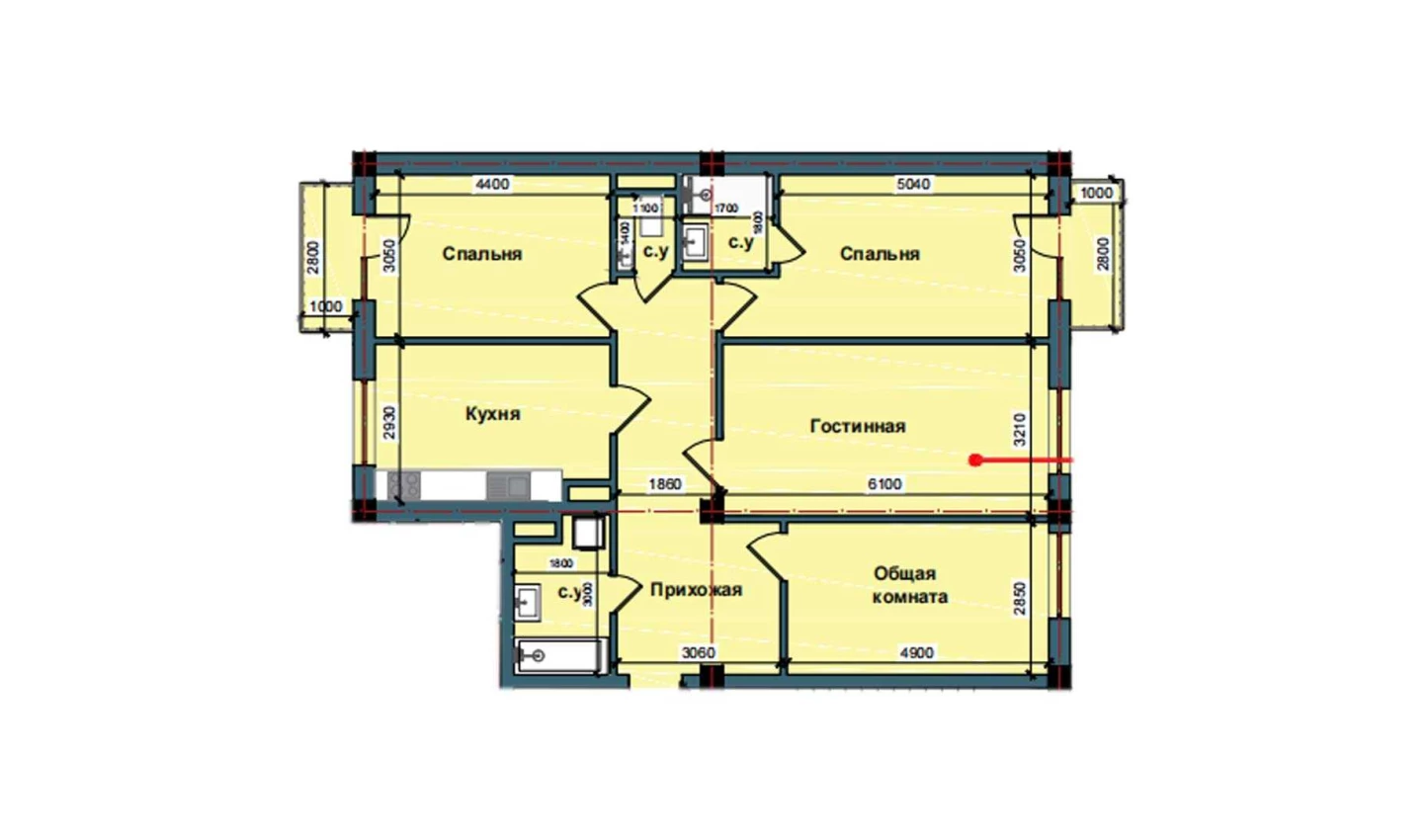 4-комнатная квартира 112.1 м²  7/7 этаж