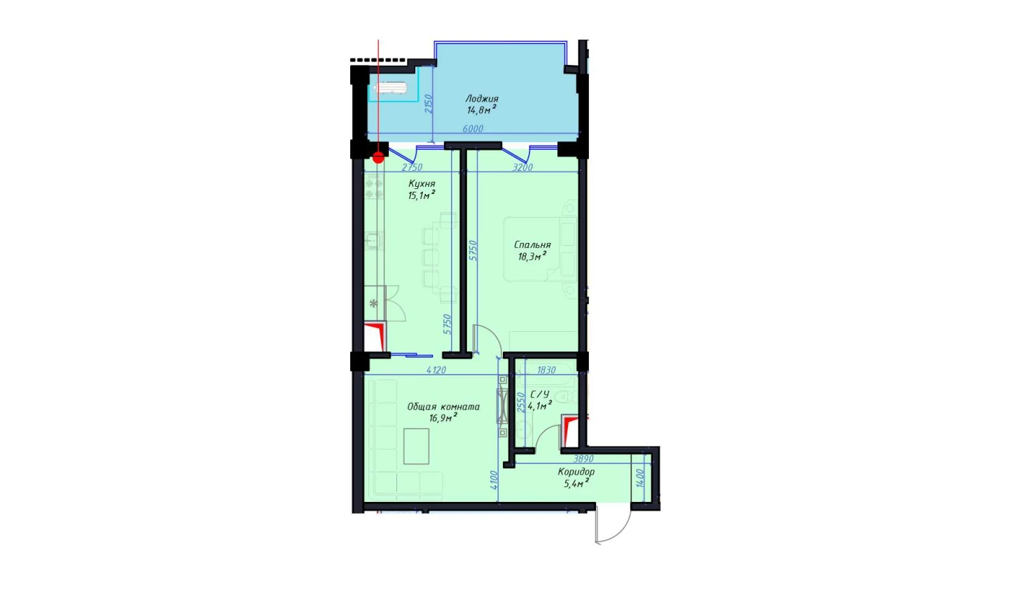 1-комнатная квартира 74.6 м²  3/3 этаж