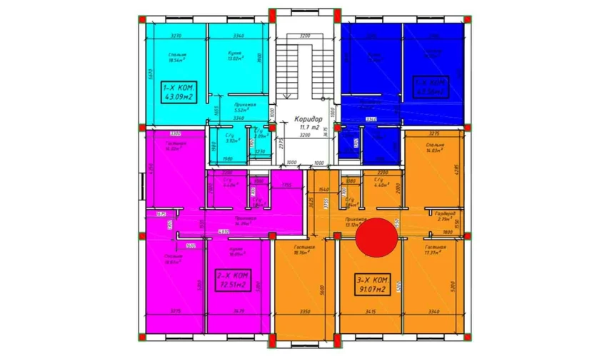 3-комнатная квартира 91.07 м²  3/4 этаж | Жилой комплекс SABZAVOT CITY