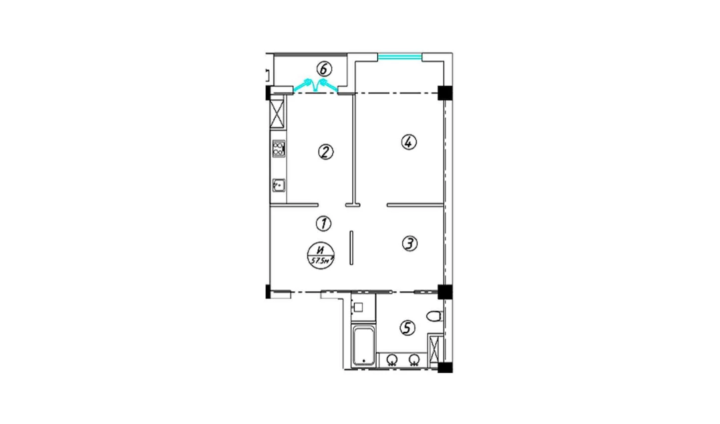 2-xonali xonadon 57.5 m²  8/8 qavat