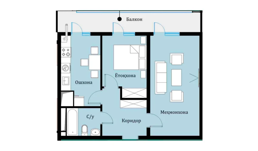 2-комнатная квартира 51.94 м²  1/16 этаж | Жилой комплекс SOKIN DIYOR