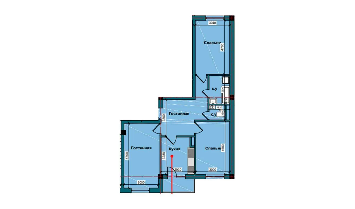 3-комнатная квартира 83 м²  4/4 этаж