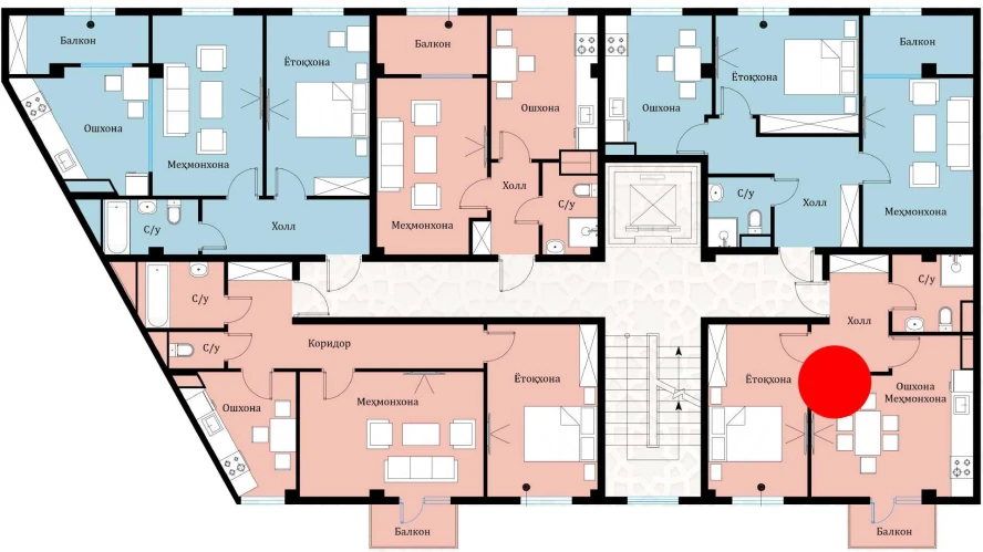 1-xonali xonadon 42.7 m²  3/3 qavat